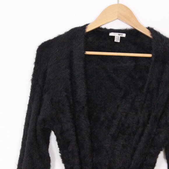 *Amuse Society Black Faux Fur Cardigan with Belt - Picture 5 of 8